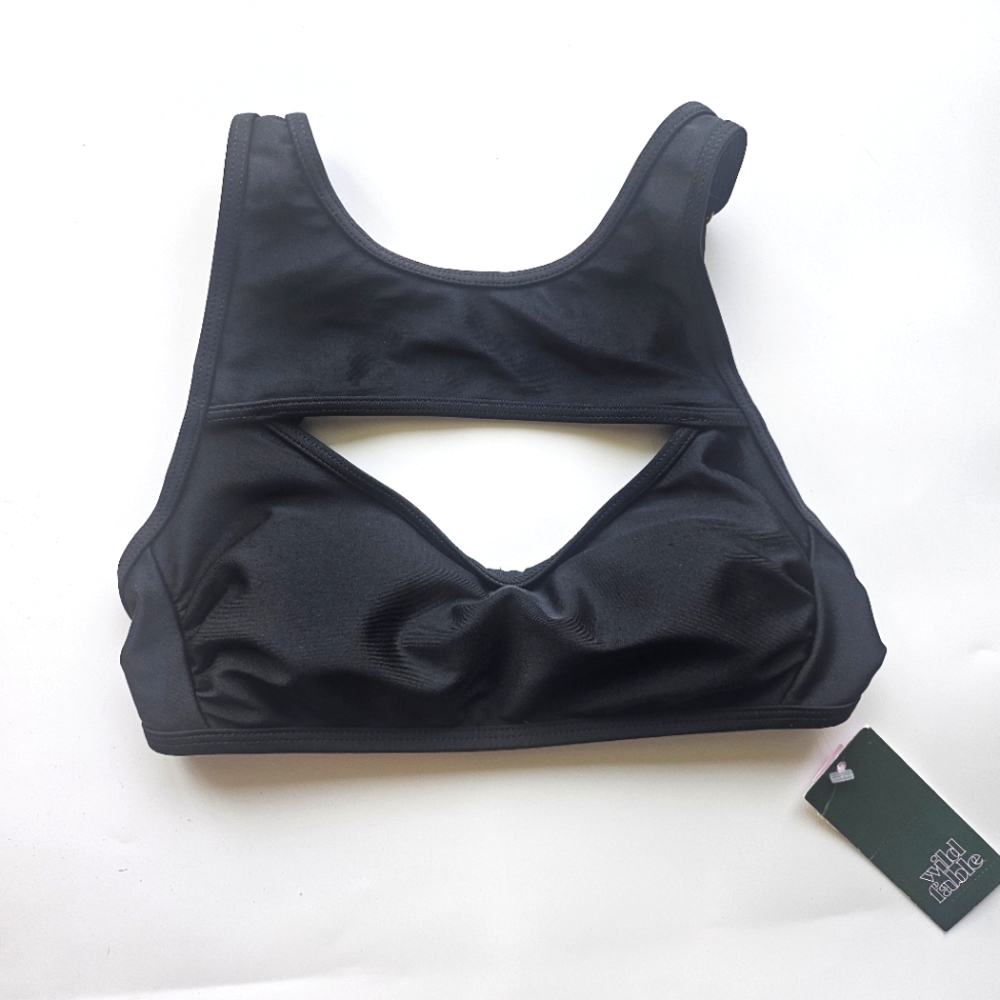 Wild Fable Black With Gold Detaols Cutout Bikini Top